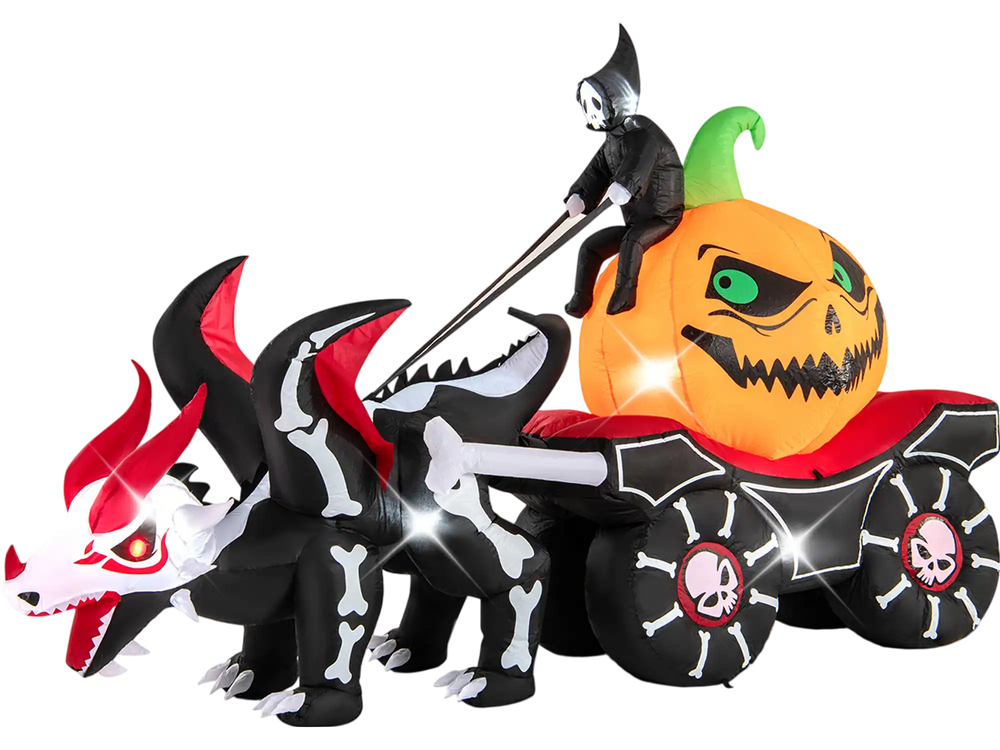 Halloween Inflatable LED Lighted Carriage with Pumpkin and Skeleton Dragon