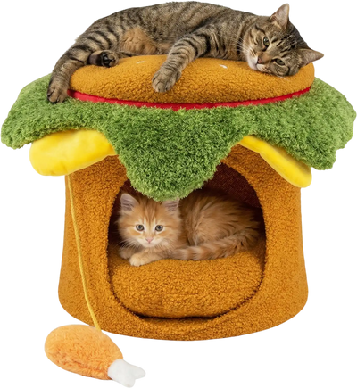 Costway Hamburger Cat Nest Indoor Cat Bed w/ Drumstick Toy Removable Cushion 29396414 New