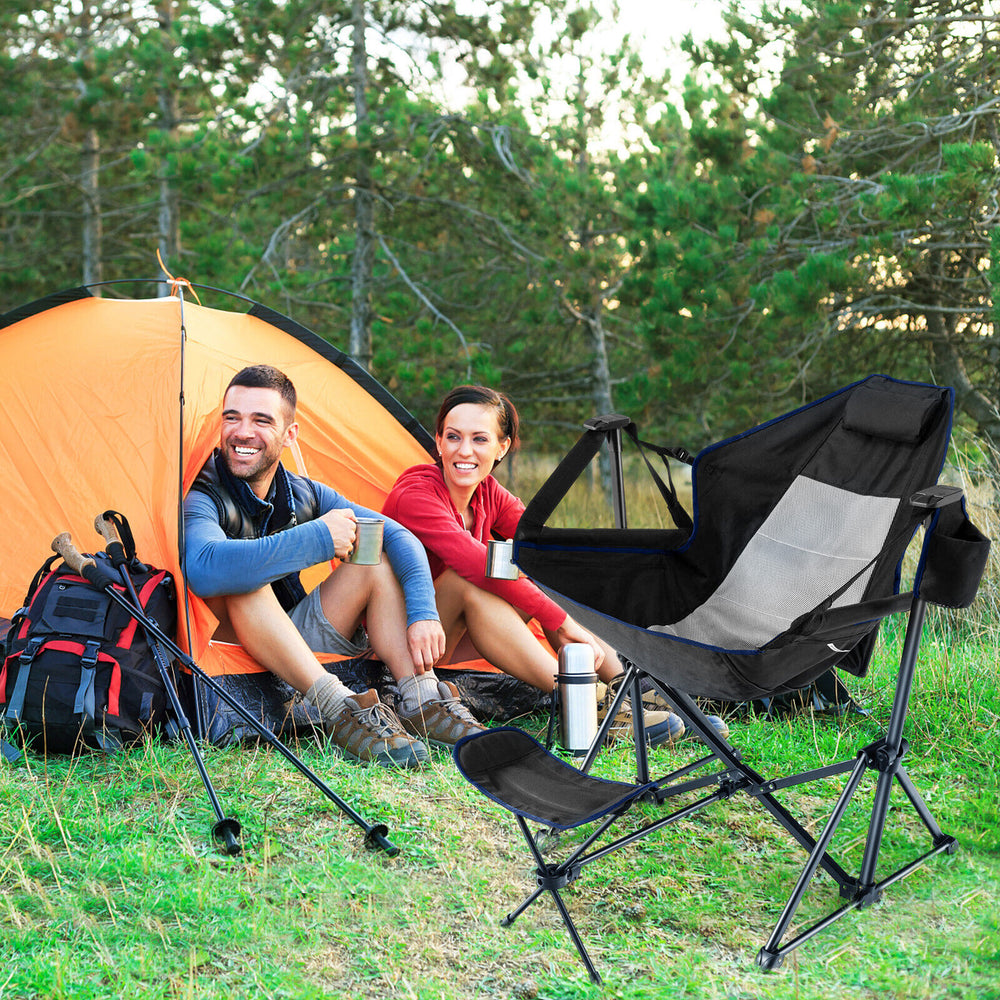 Hammock Camping Chair with Retractable Footrest and Carrying Bag-Black - Gallery View 1 of 10