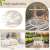 Macrame hammock chair in beige with elegant fringe, perfect for indoor or outdoor relaxation and easy transporting.