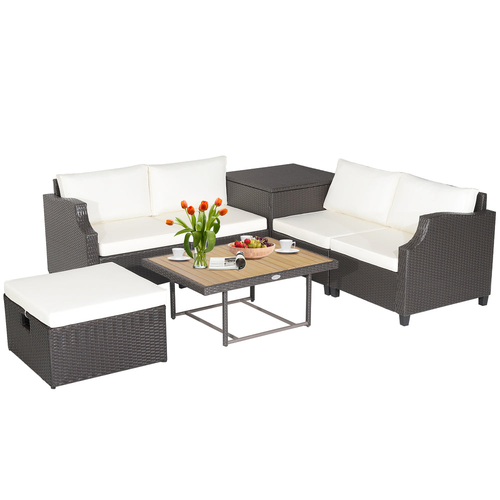 Single ottoman with soft cushion, made of hand-woven PE wicker, perfect for adding comfort to your outdoor seating area.