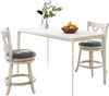 Hand-antiqued stool set of 2 with wider padded seats, 360-degree swivel, perfect for kitchen or cafe use.
