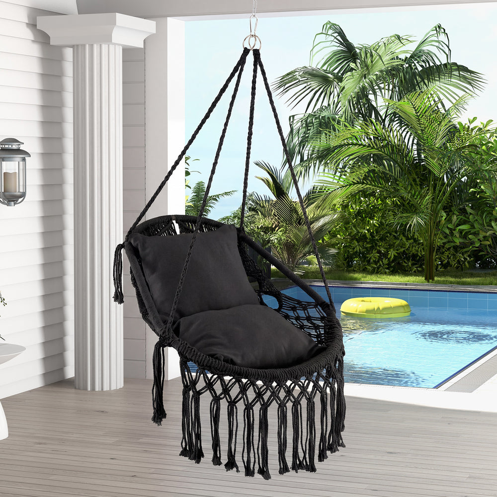 Hanging Hammock Chair with Soft Seat Cushions and Sturdy Rope Chain-Black - Gallery View 1 of 9