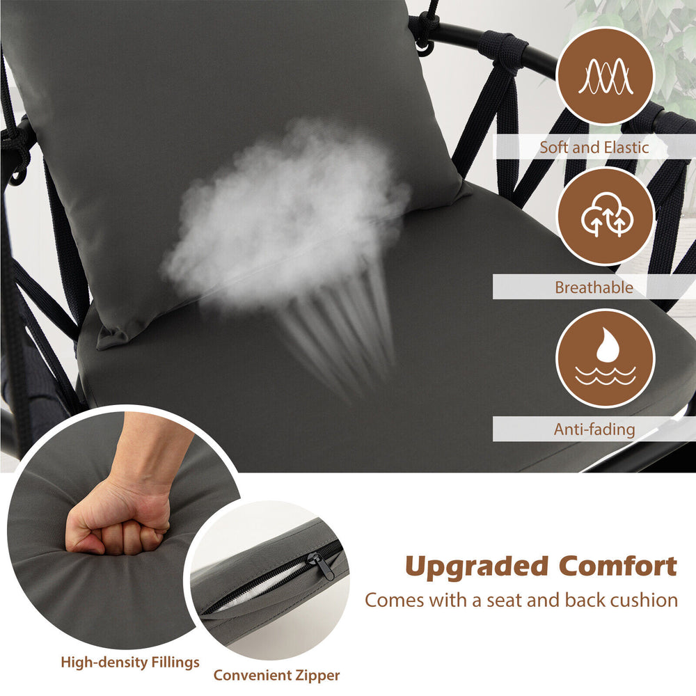 Close-up of the gray cushion for the Hanging Swing Chair, featuring high-density fillings and a convenient zipper for.