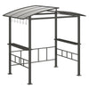 Hardtop grill gazebo with a vented polycarbonate roof and side shelves, designed for outdoor cooking and prep.