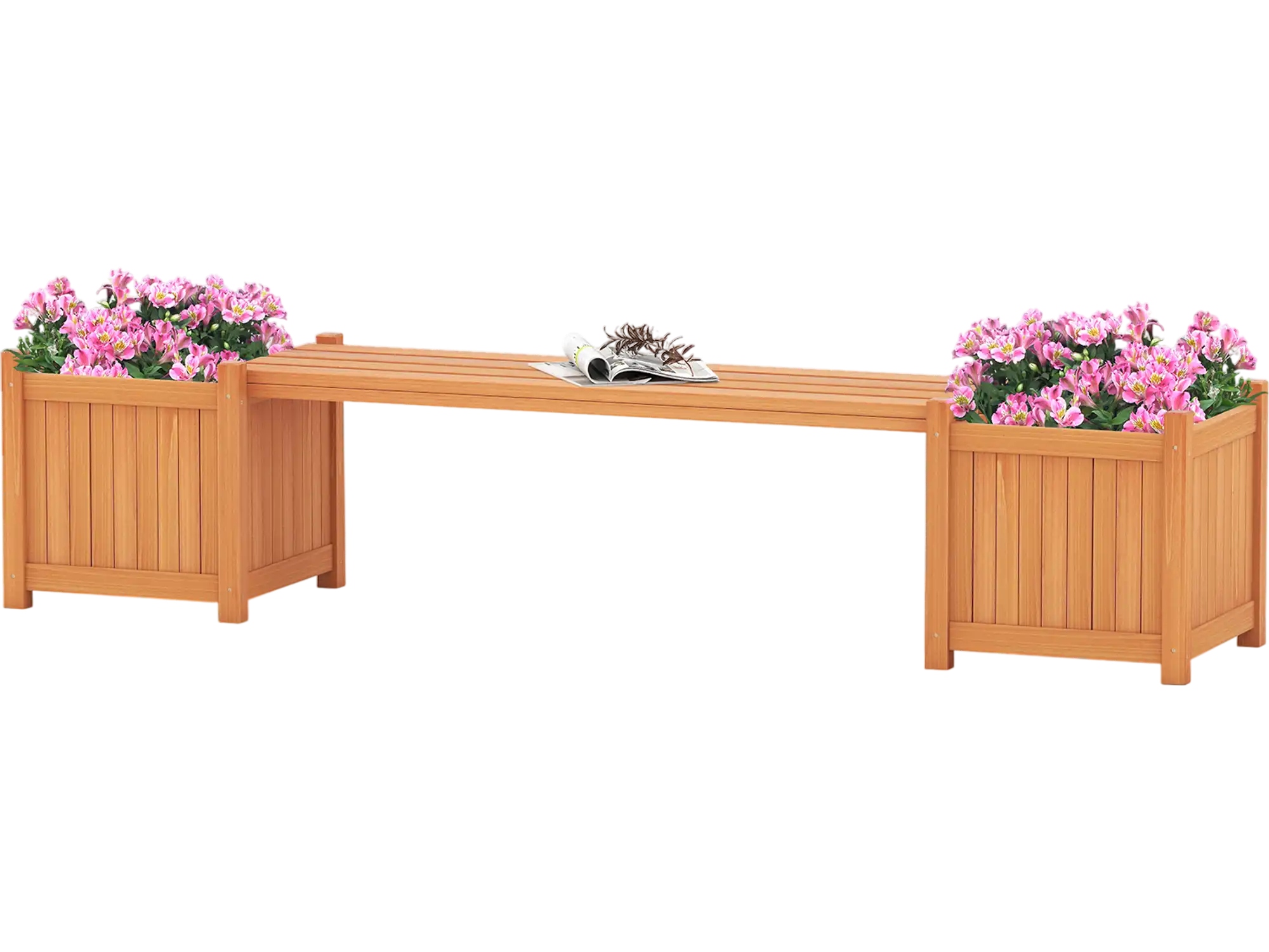 Costway Hardwood Planter Box Garden Bench w/ 2 Side Flower Boxes 65772270 New