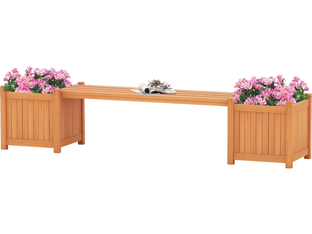 Hardwood Planter Box with Bench Garden Bench with 2 Side Flower Boxes