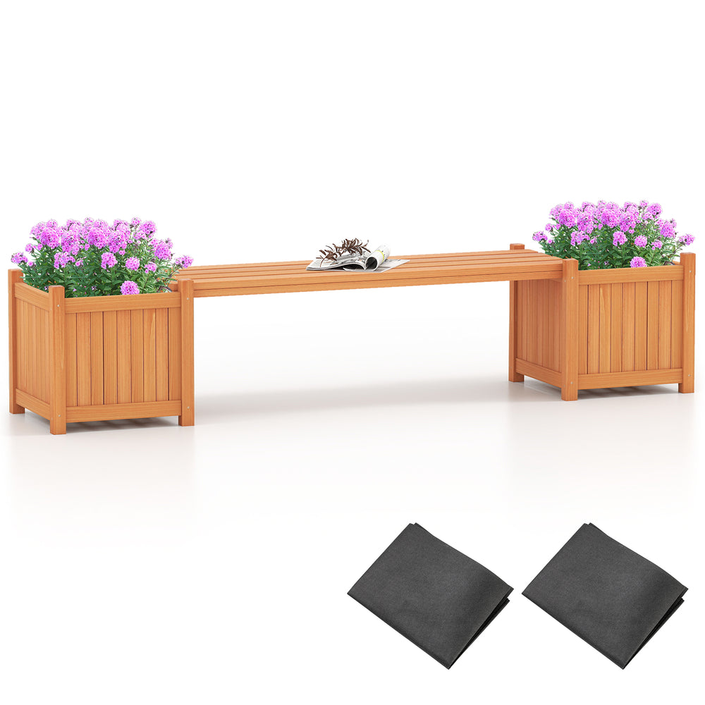 Hardwood planter box with bench showcasing deep planter boxes, ideal for growing flowers and enhancing patio aesthetics.