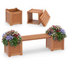 Hardwood planter box with bench features two side flower boxes, perfect for gardening and outdoor relaxation in your patio.