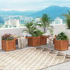 Hardwood planter box with bench features two side flower boxes, perfect for outdoor gardening and patio relaxation.