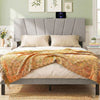 Geometric gray upholstered headboard for queen and full size beds, featuring charging ports and soft sponge filling.