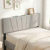 Geometric gray upholstered headboard for queen and full size beds with USB and Type-C ports for convenient charging.