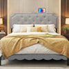 Tufted gray upholstered headboard for queen and full size beds, featuring charging ports and soft sponge filling for.