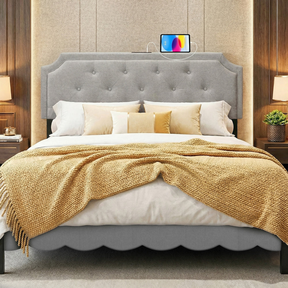 Headboard for Queen and Full Size Bed Tufted Upholstered Head Board-Gray - Gallery View 1 of 11