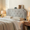 Gray tufted upholstered headboard for queen and full size beds, showcasing soft sponge filling and stylish design.