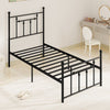 Twin size heavy-duty metal bed frame with headboard, featuring 12 slats and elegant design for versatile bedroom use.