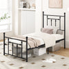 Twin size heavy-duty metal bed frame with headboard, featuring elegant design and under-bed storage for easy cleanup.