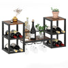 Heavy-duty wall-mounted wine rack in rustic brown with metal frame, holding 8 bottles and glasses for stylish storage.