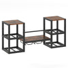 Heavy-duty wall-mounted wine rack in rustic brown with metal frame, holding 8 bottles and glasses for versatile storage.
