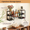 Heavy-duty wall-mounted wine rack in rustic brown with 8-bottle holder, 3 glass holders, and 3 open shelves for storage.