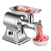 Heavy duty stainless steel meat grinder with 1.5HP motor, capable of grinding 550 lbs/h, ideal for commercial use.