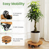 Heavy duty acacia wood rolling plant stand with 360° lockable casters, ideal for easy mobility and stability.