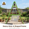 Heavy-duty A-shaped swing frame made of carbonized fir wood, supporting up to 770 lbs for safe outdoor use.