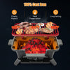 100% cast iron hibachi grill with adjustable height grate, featuring a coal door and grill grate lifter for easy use.