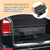 Portable cast iron hibachi grill with side handles and adjustable height, ideal for grilling meats and vegetables.