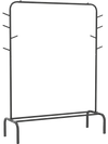 Heavy duty black metal garment rack with 8 side hooks and bottom shelf, ideal for bedroom or retail shop storage.