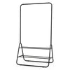 Heavy duty black clothes rack with hanging rod and two storage shelves, ideal for organizing dresses and accessories.