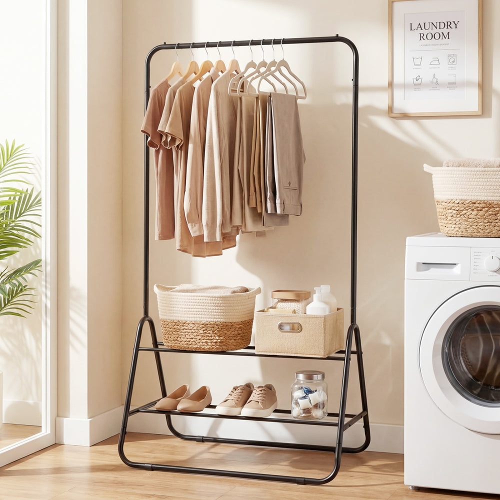 Heavy Duty Clothes Rack with Hanging Rod and Storage Shelves-Black - Gallery View 1 of 10