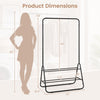 Heavy duty black clothes rack with hanging rod and two storage shelves, measuring 65" height and 32" width, ideal for.