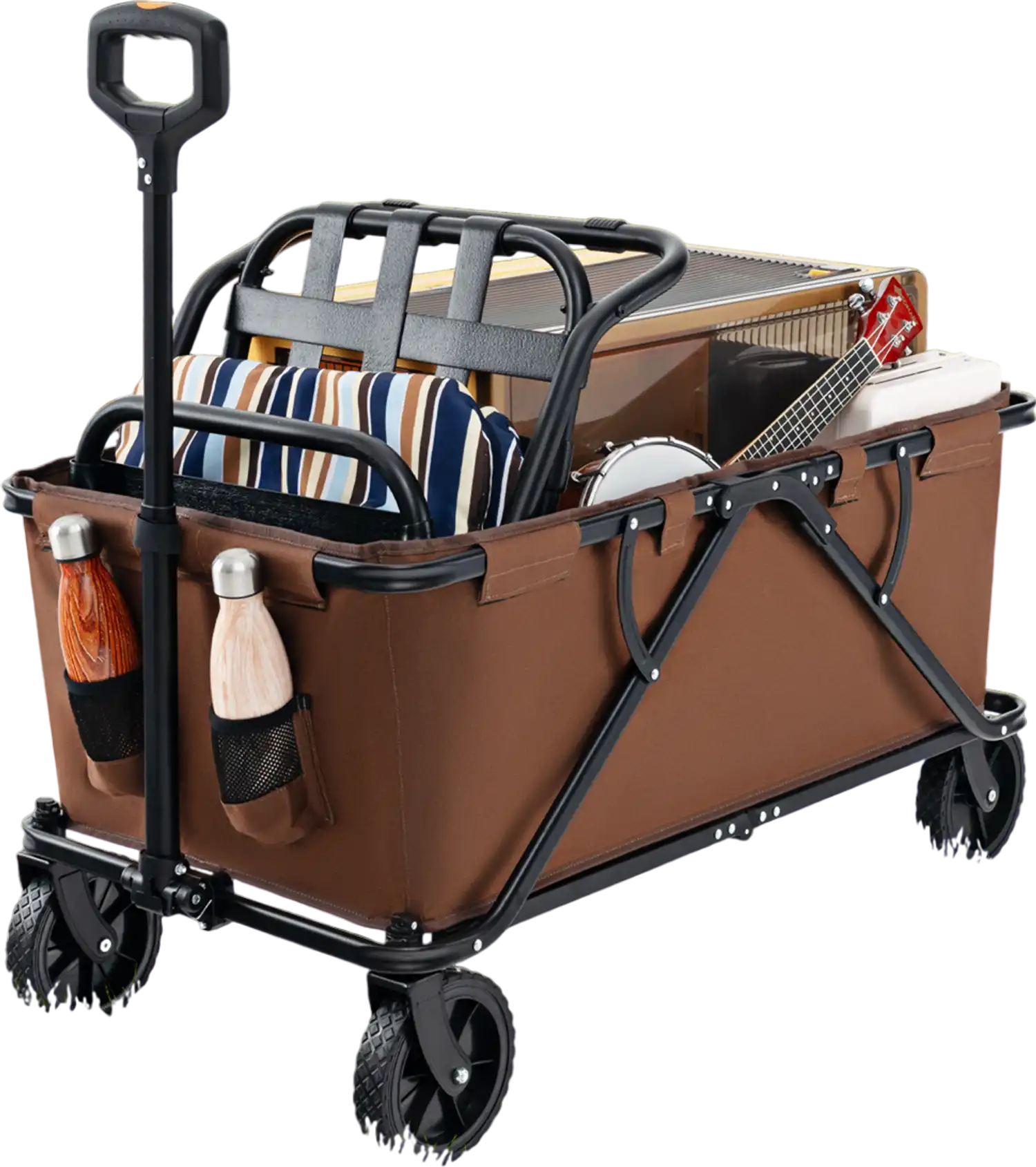 Costway Collapsible Folding Wagon Cart Adjustable Handlebar Coffee 67358149 New