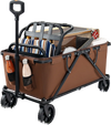 Collapsible folding wagon cart in coffee color with adjustable handlebar, perfect for outdoor storage and transport.