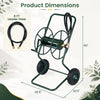 Heavy duty garden hose reel cart in green holds up to 300 FT of hose, featuring pneumatic tires for easy maneuverability.