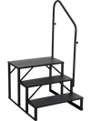 Heavy duty black hot tub stair with wide anti-slip platforms and customizable handrail for secure access.