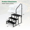 Heavy duty black hot tub stair with three wide anti-slip platforms and customizable handrail for secure access.