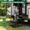 Heavy-duty black metal hot tub stair with wide anti-slip platform, designed for secure use and versatile applications.