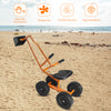 Heavy duty kid ride-on sand digger with sturdy steel frame and rubber handle, perfect for beach play and coordination.