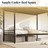 Heavy-duty black metal bunk bed showcasing ample under-bed space for storage and easy cleaning with safety guardrails.