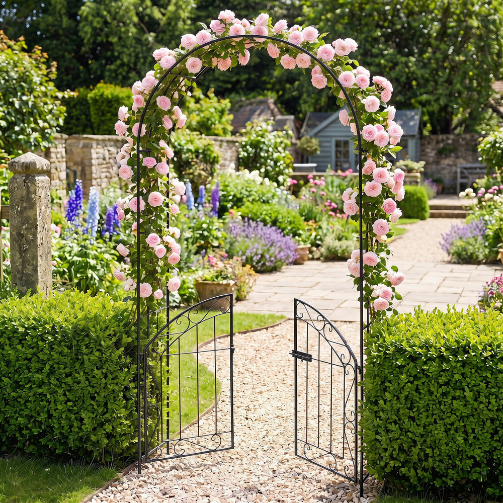 Heavy-Duty Metal Garden Arch with Gate and Safety Latch-Black - Gallery View 1 of 10
