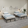 Two twin beds with 14-inch heavy-duty metal platform frames, featuring spacious under-bed storage and a modern design.