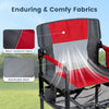 Heavy-duty outdoor camping chair in red with wear-resistant fabric and breathable mesh, ideal for camping and picnics.