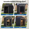 Heavy-duty portable storage shed with roll-up zipper door, ideal for bikes, tools, and wood in outdoor spaces.
