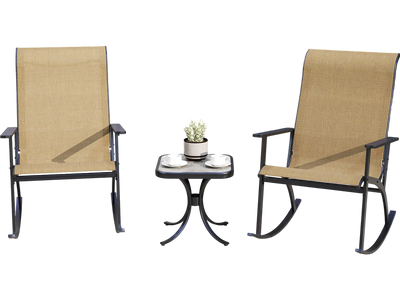 Costway Heavy-Duty Rocking Bistro Chair Table Set High Back Brown 598243617 New