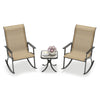 Heavy-duty rocking bistro chair with high backrest, featuring breathable fabric and sturdy metal frame for outdoor.