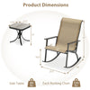 Heavy-duty rocking bistro chair and side table set with high backrest, brown fabric, ideal for backyard relaxation.