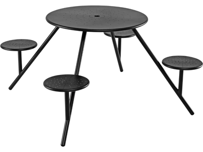 Costway Heavy Duty Round Picnic Table for 4 Iron Seats Umbrella Hole 73846806 New