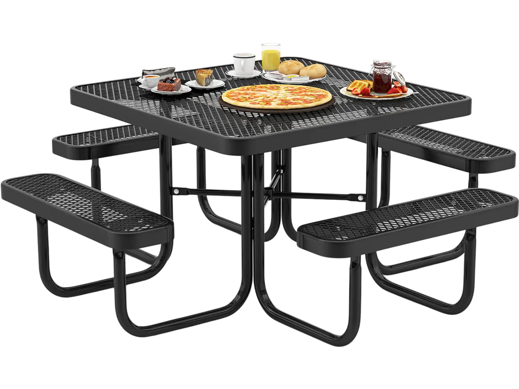 Costway 8 Person Square Picnic Table Bench Set w/ Umbrella Hole 42713958 New